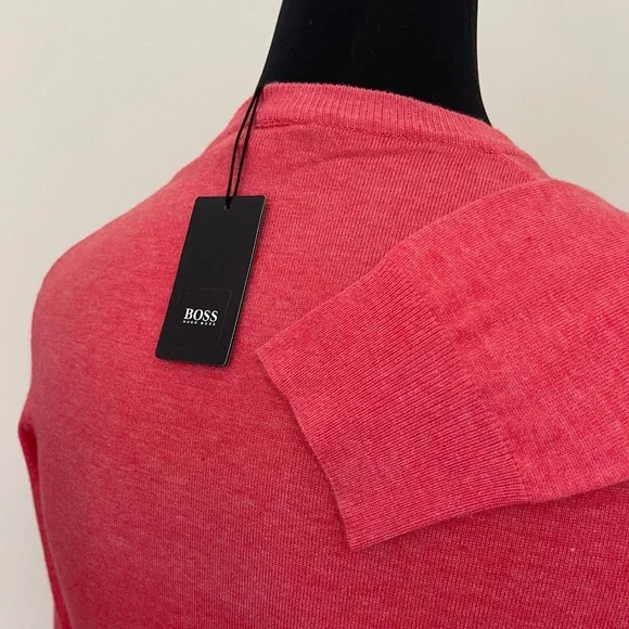 Hugo Boss Sweater V neck Pink Red Wool Pullover